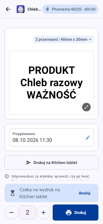 A label sent to another device