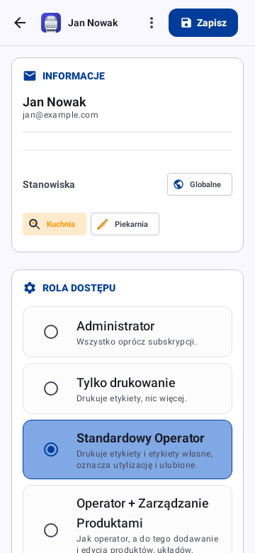 A team member's permissions and workstations