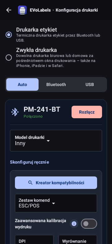 A connected printer and its settings