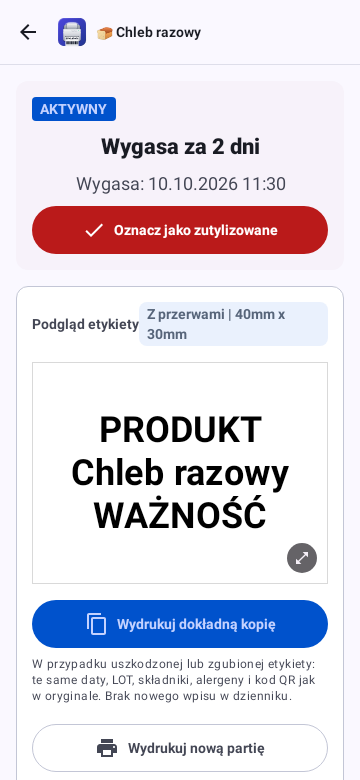 Label details after scanning its QR code