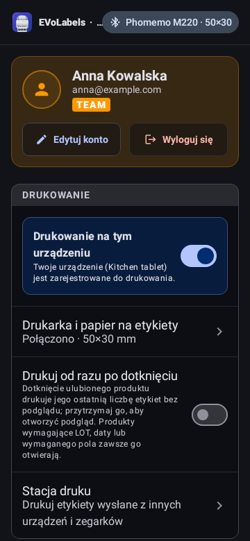Settings in the dark theme